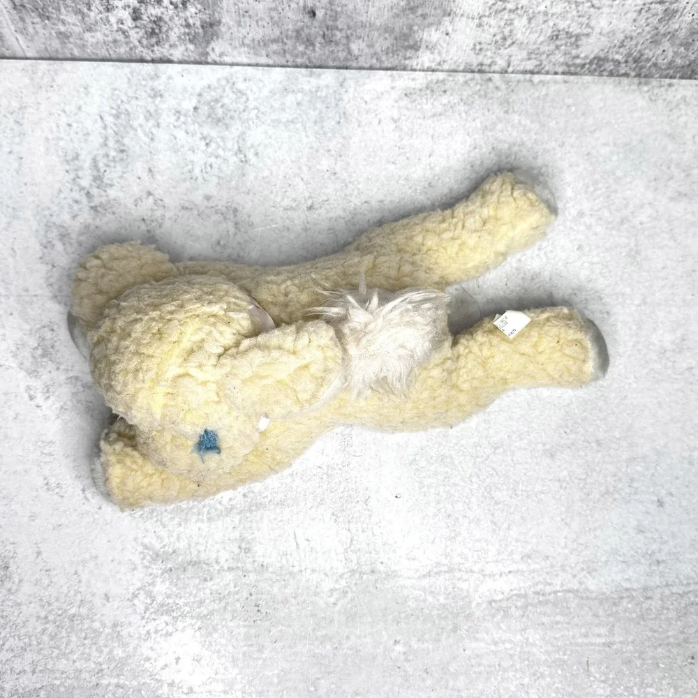 Vintage Eden Toys Yellow Sherpa Lamb Plush Floppy Laying Sheep 12 Inch Rattle